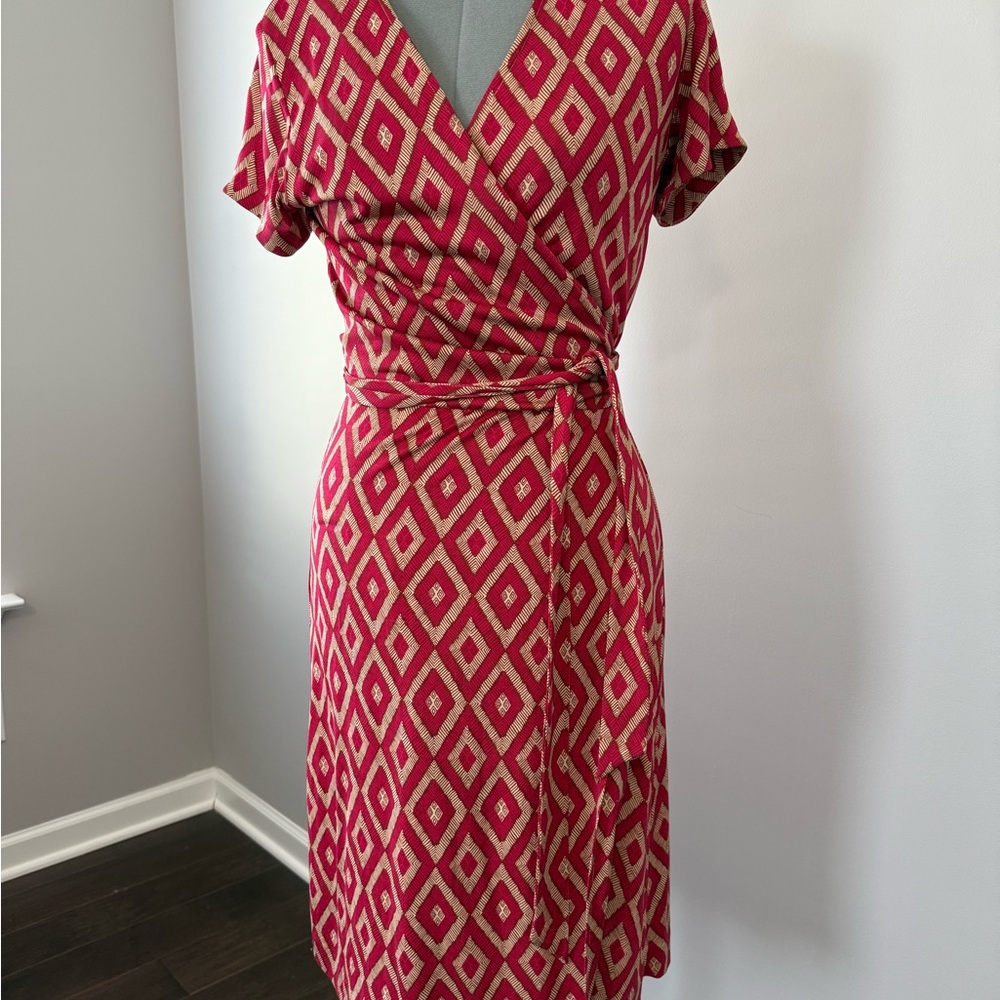 Vintage DVF Red & Tan Wrap Dress